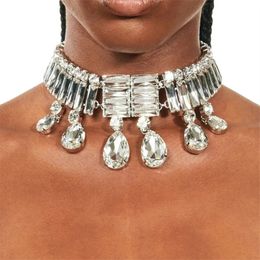 Luxury Large Crystal Multi Row Rectangle Choker Neckalce Statement Jewelry for Women Rhinestone Water Drop Pendant Collar Choker 240223