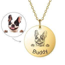 Pendant Necklaces Personalised Stainless Steel Engraved Pet Photo Pendant Necklace Custom Name Dog Cat Necklace DIY Gift 240227