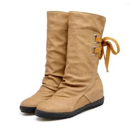 Boots Leather For Women Mid-Calf Ladies Western Booty Winter Shoes Woman Plus Size 35-43 Botas