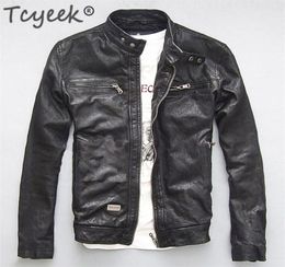 Men039s Jackets Tcyeek Men039s Genuine Leather Jacket Men Real Sheep Goat Black Brown Male Bomber Motorcycle Jackets Spring 8920110