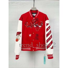 Mans Off White Jacket Autumn and Winter Brand Off White Jacket 2024 New Perfect Quality Coat Male Ow Heavy Industry Embroidered Wool Leather Sleeve Bomber 883