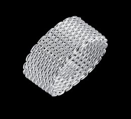 Net Rings 925 Silver Plated Round Braided S925 Flat Band Ring Trendy Fashionable Generous Designed Party Dancing Elegant Gifts POT8009341
