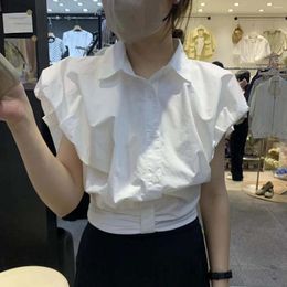 Women's Blouses Iyundo 2024 Korean Chic Summer Women Shirt Causal Clothing Polo-Neck Sleeveless Slim Fit Solid Short WomenTop White