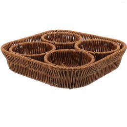 Dinnerware Sets Baskets Rattan Storage Small Square Large Fruit And Vegetable Compartments For Snack
