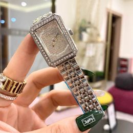 Brand Watches Women Lady Girl Beautiful Crystal Rectangle Style Metal Steel Band Quartz Luxury Wrist Watch CH44266r