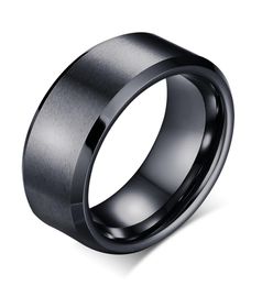 Black Tungsten Ring Wedding Band for Men 8mm Matte Finish Beveled Polished Edge Comfort Fit Inside7507500