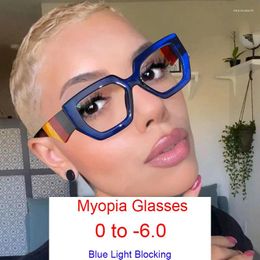 Sunglasses Fashion Polygonal Blue Light Blocking Glasses Frame Women European And American Three-Color Finished Myopia -3.0