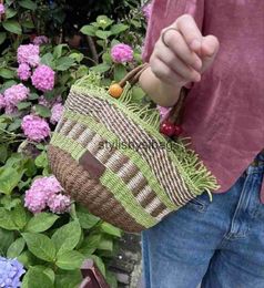 Beach Bags Designer Grass Woven Handbag Fashion Green Leaf Apple Tourism Street Trend Girl Shoulder Bag Top TotesH24227