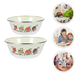 Dinnerware Sets 2 Pcs Bowl Iron Enamel Lard Basin Retro Enamelled Salad With Lid Simple Vintage Noodle Tureen Tub Containers For Fruit