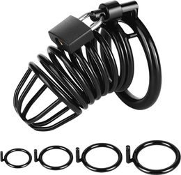 Male Cock Cage Chastity Device Large Chastity Cage with 4 Active Rings Adult Sex Toy for Men Penis Exercise Key and Lock Included