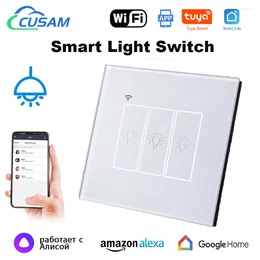 Smart Home Control Tuya Life EU Wifi 1/2/3 Gang 10A Light Switch Glass Screen Touch Panel Wireless Wall Switches With Alexa Google Siri