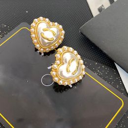Luxury Womens Copper Earrings Charm Heart Pearl Earring Designer Jewelry Brass Fashion Love Never Fading Gold Plated Earrings Accessories Couple Gifts Back Stamp