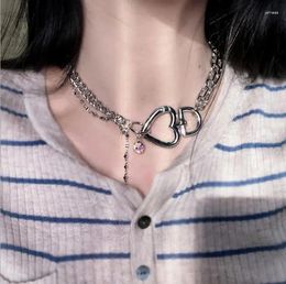 Pendant Necklaces 2024 Harajuku Goth Crystal Heart Necklace Collier Femme 90s Aesthetic Accessories Hip Hop Igirl Jewellery E Boy Girl Chains