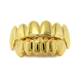 Jewelry Hip Hop Gold Single ToothBraces Teeth Grillz Real Gold Plated Braces Fine Jewelry Grill Teeth Caps Halloween Cosplay