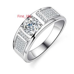 Wholesale Free Certificate Classic S925 Silver Rhodium Plated Round Brilliant Cut Moissanite Ring for Men