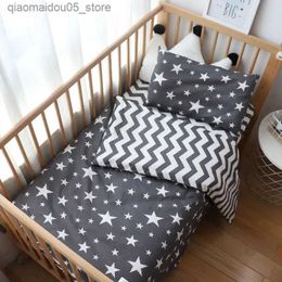 Bedding Sets 3-piece crib set suitable for newborns star pattern crib linen suitable for boys pure cotton woven crib down duvet cover pillowcase Q240228