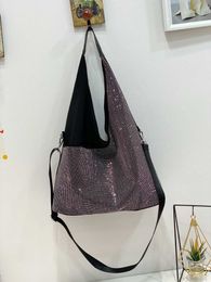 Shoulder Bags New Trendy Diamond Big Bag Fashionable South Korean Oxford Cloth with Cowhide Lightweight Travel Luggage Large Capacity 240427