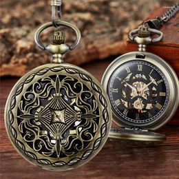 Pocket Watches Steampunk Hollow Mechanical Men Women Brand Hand Wind Pendant Necklace & Fob Watch Chain Gift
