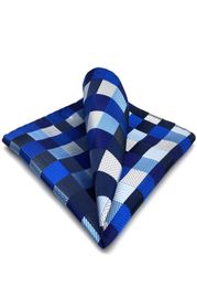 KH2 Hanky Checked Blue Silver Black Handkerchief Mens Ties Jacquard Woven Pocket Square Suit Gift9319319
