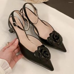 Sandals Danxuefei Women's Genuine Leather Ankle Strap 6cm Thin High Heel Pointed Toe Flower Elegant Ladies Summer Pumps Shoes