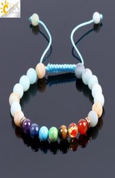 CSJA Fashion Natural Stone Amazonite Blue Braided Bracelets Reiki 7 Chakra Round Mala Beads Diffuser Energy Handmade Bangle Adjust1659604