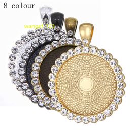 25mm Round inlaid CZ rhinestone Necklace Keychain Pendant Setting Cabochon Cameo Base Tray Bezel Blank DIY Jewellery Findings