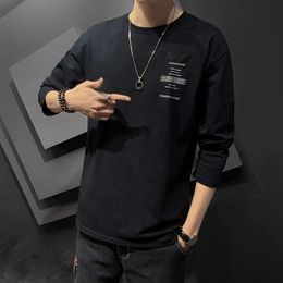 Men Autumn Tshirt Long Sleeves O Neck Loose Simple Style Pullover Warm Casual Solid Colour Shirt for Daily Wear 240219
