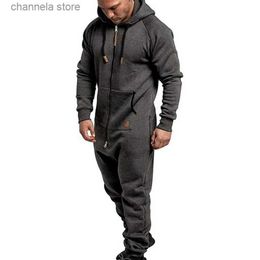 Men's Tracksuits 2023 Men Onesie Jumpsuit Autumn Winter Male Homewear Hooded Long Sleeve Sweatpants Splicing Casual Hoodie Male Zipper Jumpsuit T240227