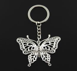 Fashion 30mm Key Ring Metal Key Chain Keychain Jewellery Antique Bronze Silver Colour Plated Hollow Butterfly 60x48mm Pendant8115791