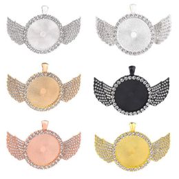 30mm DIY Jewellery Accessories Round Bottom Brackets Time Gem Sublimation Blank Pendant with Wing For Transfer Printing Necklace265T