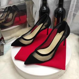 Dress Shoes Customize Color Big Size 34-45 Suede Mesh Patchwork Pointy Toe Classical Women Pumps High Heels