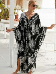 Basic Casual Dresses 2024 Boho Printed Loose Beach Dress Casual V-neck Batwing Sleeve Side Split Maxi Dresses Women Summer Clothing Long Kaftan Q1297 T240227