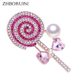 Jewellery ZHBORUINI High Quality Natural Freshwater Pearl Brooch Pink Blue Lollipop Brooch Gold Colour Pearl Jewellery For Women Accessories