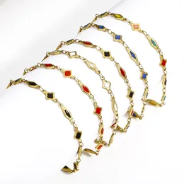 Link Bracelets 1pc 304 Stainless Steel Bracelet Gold Color Chain Geometric Double-sided Enamel Women Jewelry 16cm Long