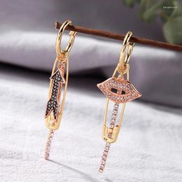 Dangle Earrings Kissme Street Style Asymmetric Drop For Women Delicate Crystal Lip Arrow Pins Earring Gold Color Fashion Jewelry