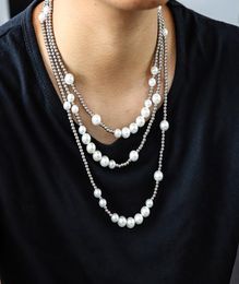 Mens Street Pearl Stainless Steel Ball Beaded Hip Hop Necklace Hipster Collarbone Chain 16 inch 18 inch1006621