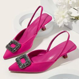 Dress Shoes Pointed Toe Shallow Mouth Rhinestone Decorated Low Heel Sandals 2024 Spring Fashion Wedding Slingback Party De Mujer