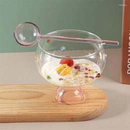 Bowls Korean-style Dessert Ice-cream Bowl Contrast Colour Fruit Salad Glass Household Cute Transparent And Spoon Suit