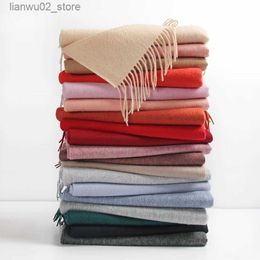 Scarves Changming New Merino Wool Womens Knitted Packaging Shawl Autumn Soft Solid Scarf Winter Warm Classic Checkered Mens Tassel Silencer Q240228