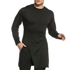 Men039s Full Sleeve T Shirt Soft Elasticity Long Hem Pullover TShirt Side High Slit Longline Hips Tops Male Hip Street wear8722681