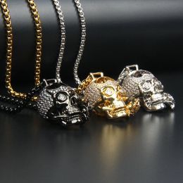 Clear Cz Rose Skull Necklace Fashion Stainless Steel Jewellery Gift Pendant Metal Link Chain Party Men 26x21mm226C