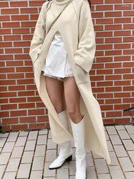 Casual Dresses 2024 Autumn Winter Beige Turtleneck Long Sleeve Sweater Dress Women Korean Fashion Black Knitted High Split