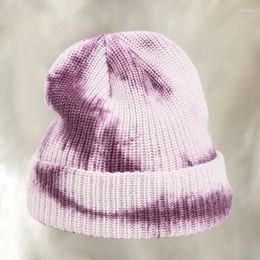 Ball Caps High Street Tie Dyed Knitted Hat Fashion Contrast Colour Men Retro Warm Korean Women Casual