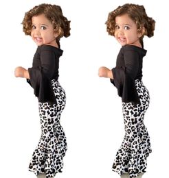 Clothing Sets Autumn Winter Toddler Kids Baby Girls Clothes Black TShirt Tops Leopard Print Bellbottomed Pants Flared Outfits S4237771