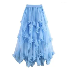 Skirts In Sweet Irregular Tulle Cake For Women 2024 Spring Summer Chic Elastic High Waist Female Elegant Tutu Skirt