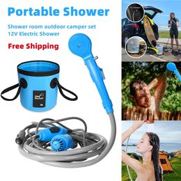 Portable Camping Shower 12v Car Cigarette lighter Handheld Outdoor Camp Pump for Travel Hiking Pet Wash 240220