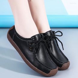 Casual Shoes 2024 Women Lace Up Flats Comfortable Loafers Fashion Moccasins Breathable Leather Sneakers For Woman Size 35-44