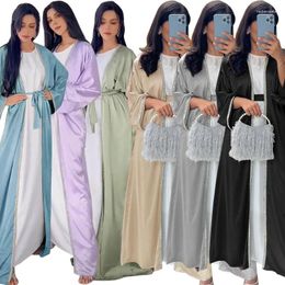 Ethnic Clothing 2024 Muslim Dress Diamond Women's Long Fashion Sleeve Lace-up Abayas Casual Solid Color Clothes For Women