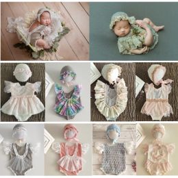 Sets Newborn Photography Clothing Lace Jumpsuits+Hat Baby Girl Photo Props Accessories Studio Infant Shoot Outfits Princess Clothes