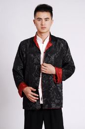 Wholesale Chinese Style Men's Double-sided Tang Suit Satin Silk Kung Fu Jacket Long Sleeve Hanfu Clothing Coat Size S-3XL